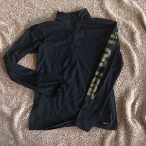 Nike Black Quarter-Zip Top with Gold Sleeve Graphic